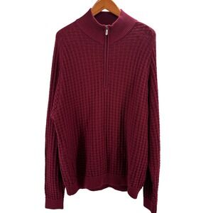 Bobby Jones Players Mens L Burgundy Red Basketweave 100% Cotton 1/4‎ Zip Sweater